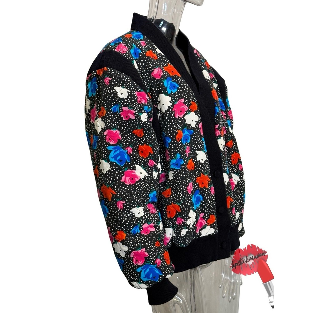 Vintage Perlita Jacket Women Large Black Floral 100% Silk 80s 90s Retro - Picture 3 of 13